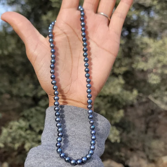 Amazing high-grade natural genuine black pearl 925 sterling silver necklace